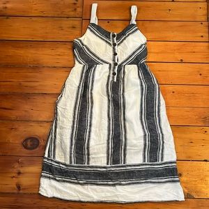 Blue and white linen blend dress with buttons. Cottage core, summer, boho.